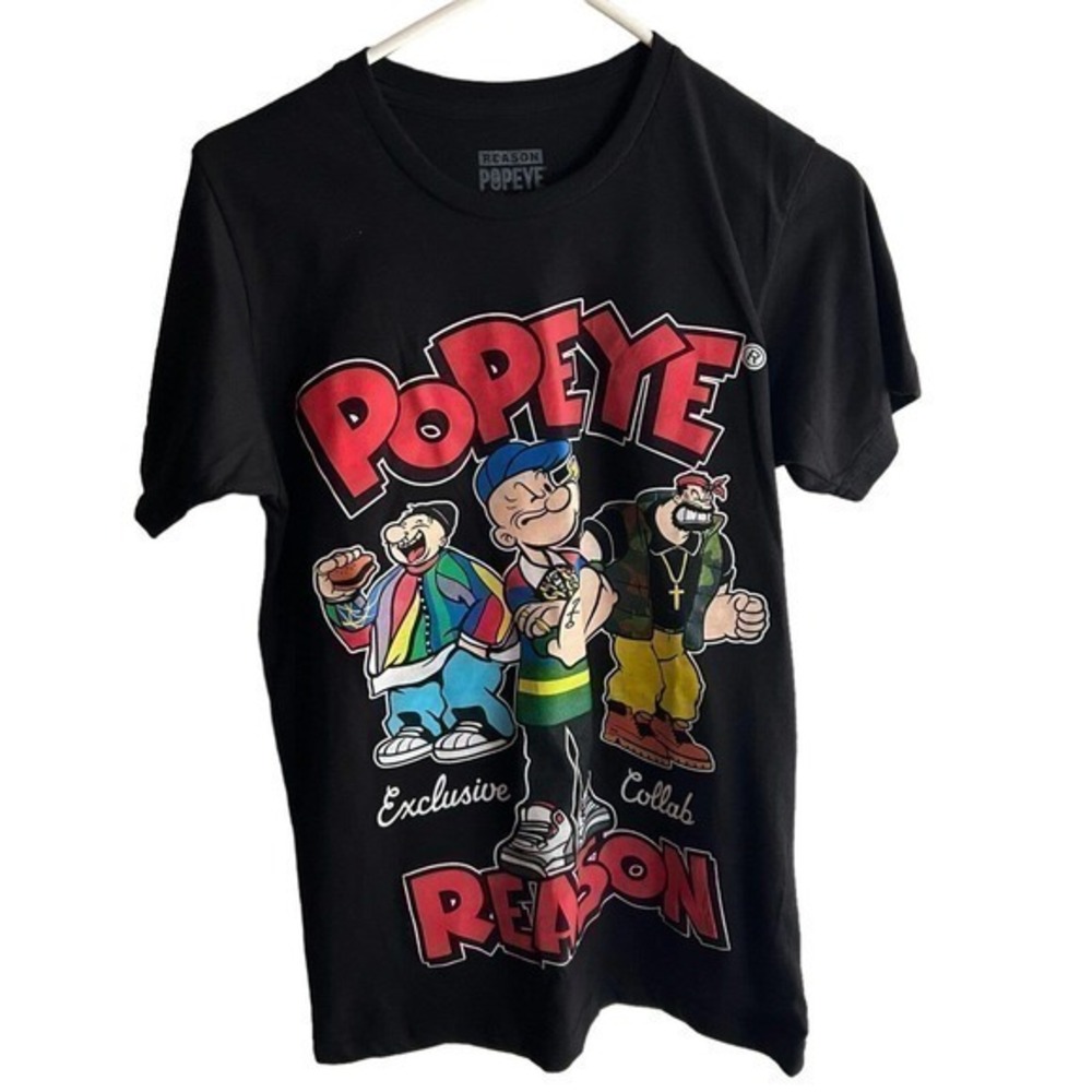 Popeye X‎ Reason Brand Black Graphic T-Shirt Adult Size small